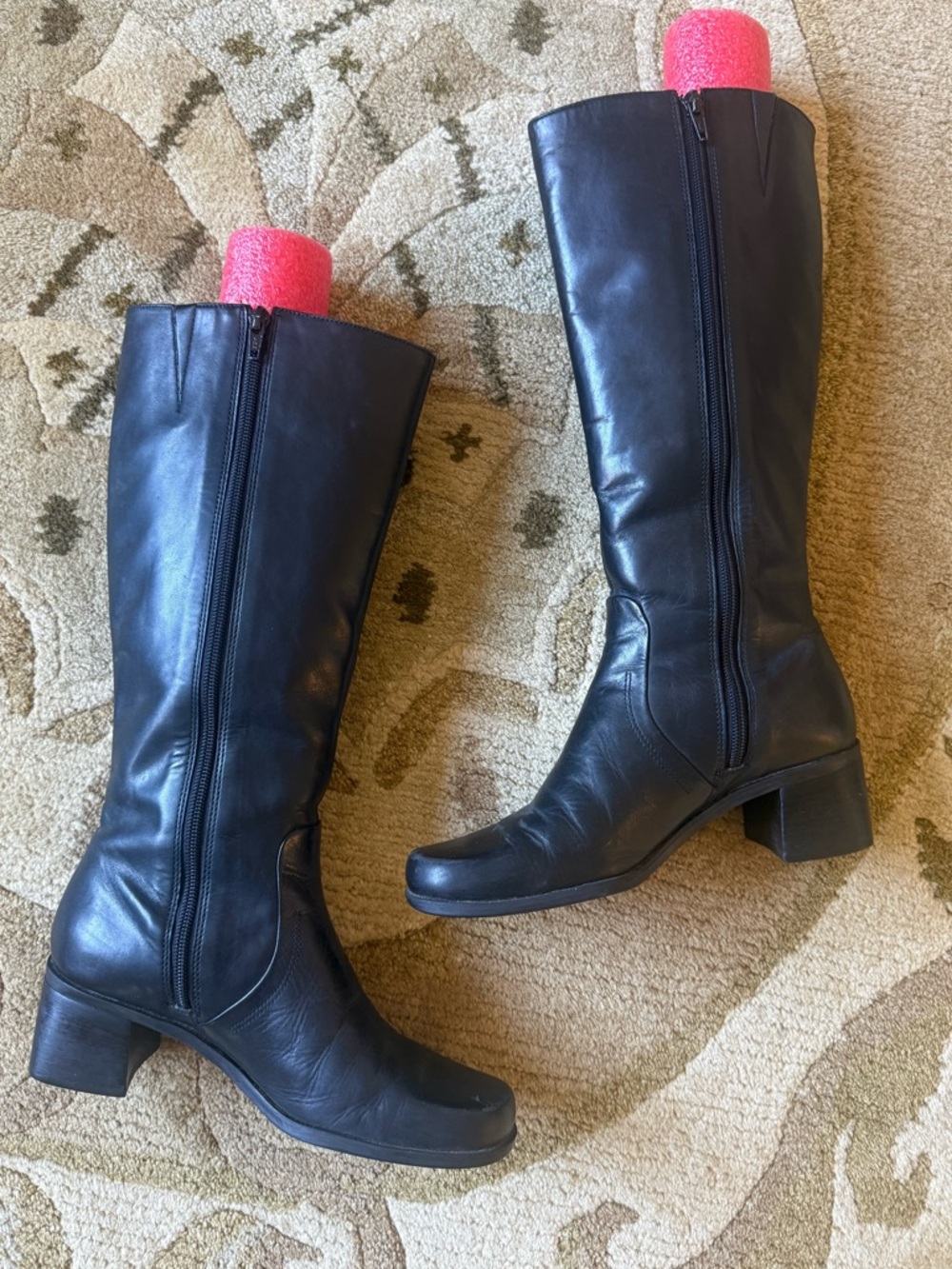 Naturalizer Black Leather Knee-High Block Heel Boots